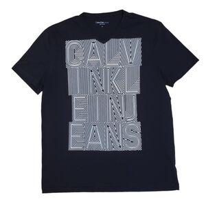 Calvin Klein Jeans Men's T Shirt Short Sleeve V Neck Black Logo White Size M